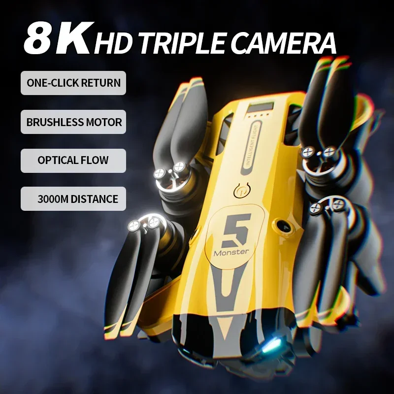 M5 drone 5g profissional 8k com grande angular, três câmeras, evita obstáculos, fluxo óptico, posicionamento, vigilância de segurança