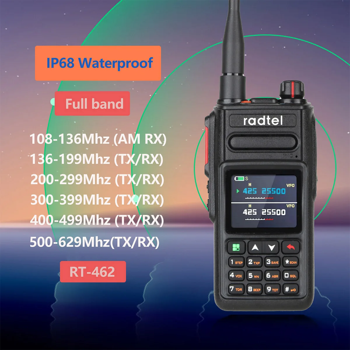 Radtel RT-462 wasserdicht noaa wetter kanal voll band ham amateur 2 weg radio 199ch walkie talkie am air aviation band satcom