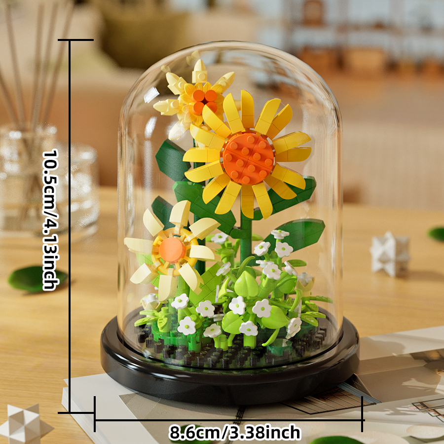 Assemblage de blocs de construction, pots de plantation (avec cache-poussière), plantes, roses, tournesols, tulipes, jouets modèles, cadeaux de noël