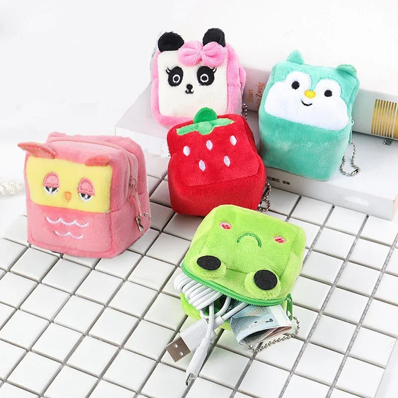 1PC かわいいチキンぬいぐるみ小銭入れジッパー小銭財布キーホルダー付き小さなヘッドフォン口紅バッグミニ財布マネーバッグキッズギフト