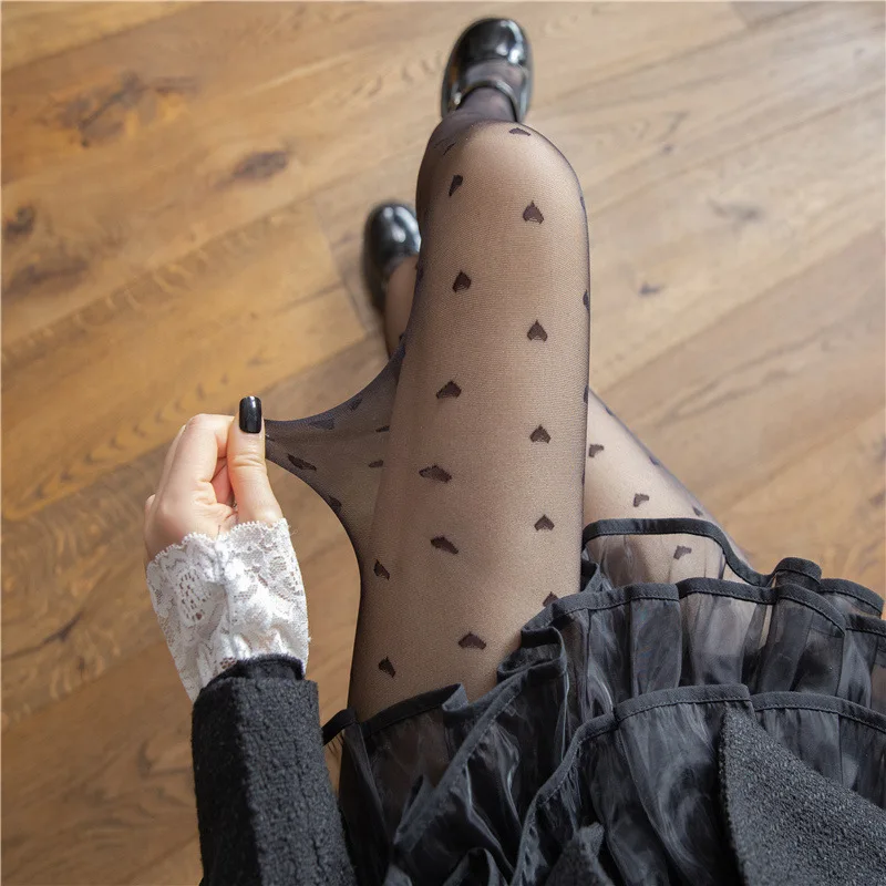 Pantimedias de mujer ultrafinas rojas con puntos en forma de corazón medias sexis transpirables cómodas medias largas negras para mujer