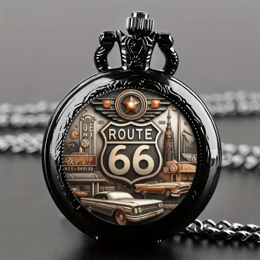 Antyczny wykwintny zegarek kieszonkowy Route 66 American The Mother Road, precyzyjny zegarek kwarcowy prezent dla mężczyzn i dzieci