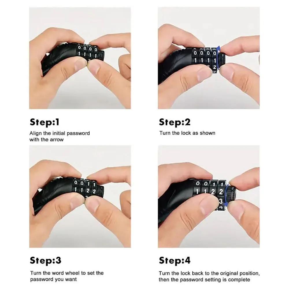 Lucchetto antifurto per cavo per bicicletta con 4 codici digitali Serrature di sicurezza in acciaio inossidabile Lucchetto con codice combinato portatile