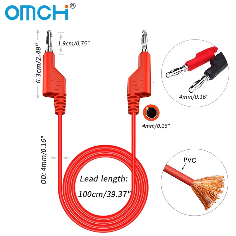Cables de prueba para multímetro con conector banana apilable doble, cable de 1 m, 1000 V, 15 A, 4 mm, P1036, 2 piezas, 5 piezas