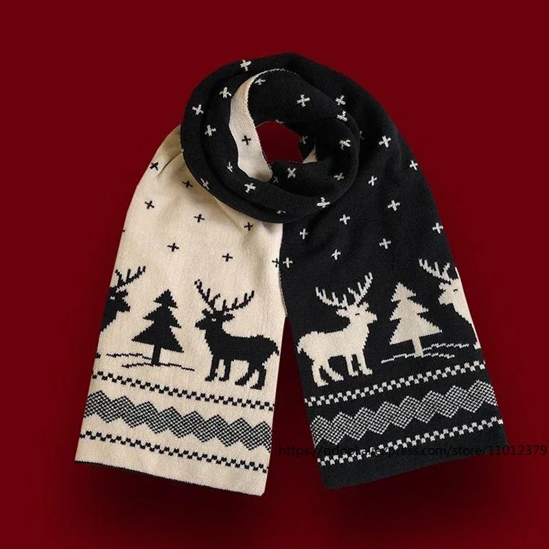 Lenço quente de inverno para mulheres homens cervos elk dupla face cachecóis de malha moda versátil xale de lã meninas presente de natal