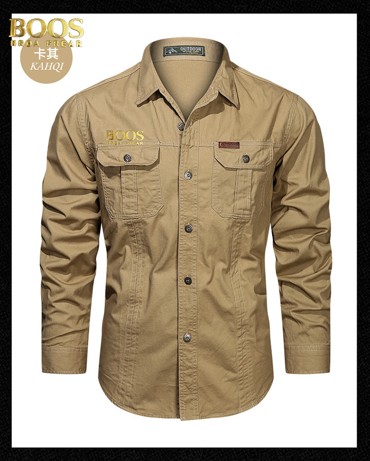 BOOSHRDAFRE Аутентичная эмблема Весенне-осенний сезон Новые мужские рубашки из чистого хлопка с длинными рукавами Повседневные однотонные рубашки для