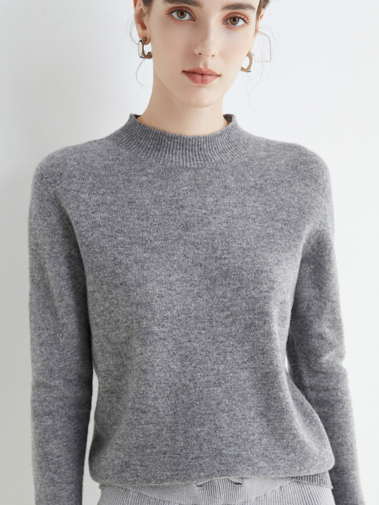 Outono inverno sólido mock-neck pulôver camisola para mulher 100% lã merino casual cashmere malhas roupas femininas básicas topos