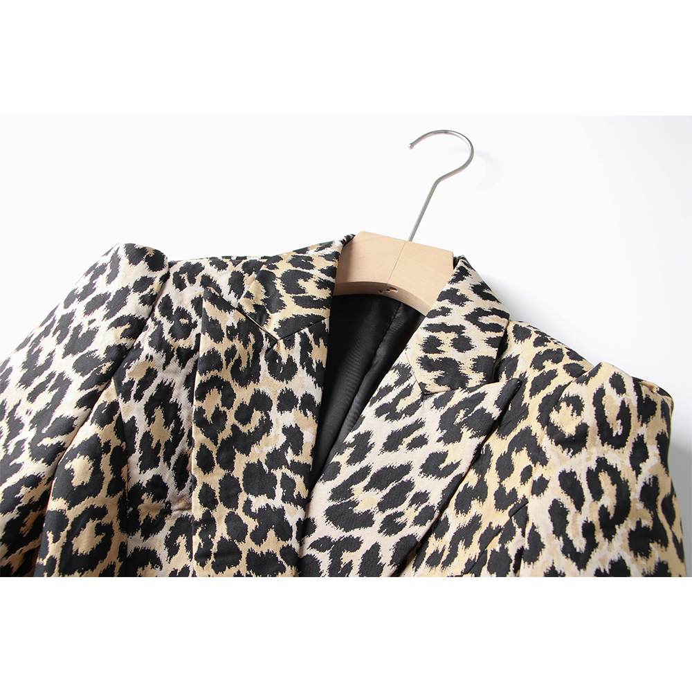 เต็มรูปแบบ Classic Leopard พิมพ์สไตล์ Blazers Double-Breasted แจ็คเก็ตแขนยาวหญิง Outerwear