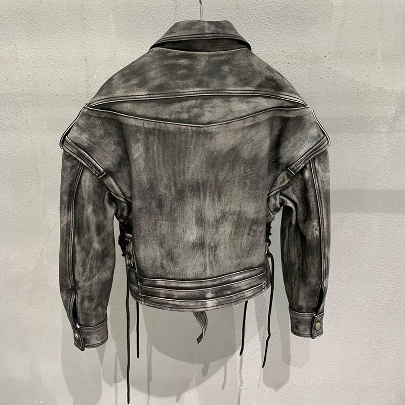 女性のための革のジャケット,「ヴィンテージのシープスキンジャケット,取り外し可能なジャケットqg5466