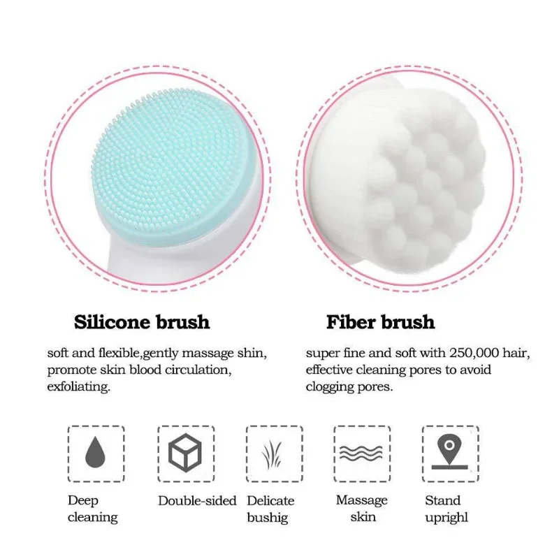 3D คู่ซิลิโคนแปรงทำความสะอาดผิวหน้านวดด้วยตนเองแปรงใบหน้าขนแปรงนุ่ม E Xfoliator สองด้านแปรงล้างหน้า