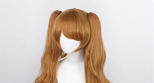 Peluca de pelo largo rizado para Cosplay, pelo de fibra resistente al calor, Charlotte Pudding, coletas sintéticas