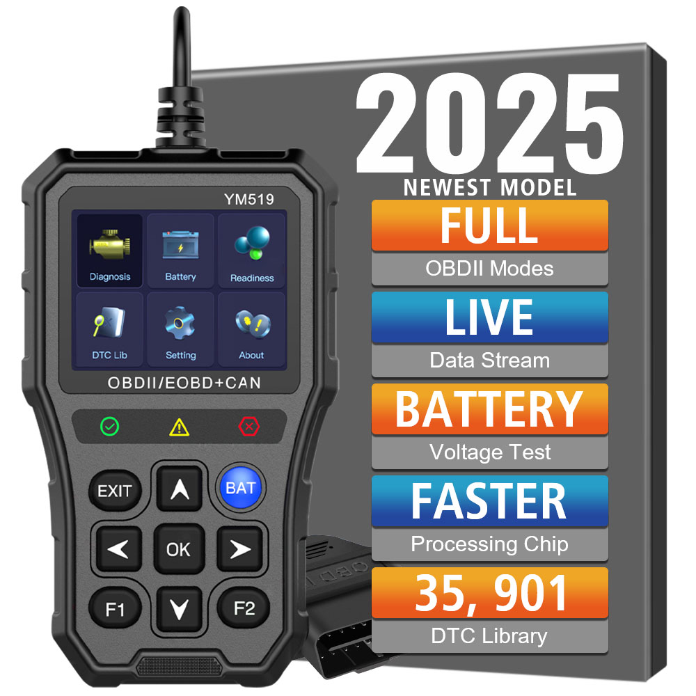 เครื่องทดสอบแบตเตอรี่เครื่องอ่านรหัส Fault Code Scanner OBD2 รหัส Reader Multi-Language YM519 เครื่องมือวินิจฉัยรถยนต์ตรวจสอบระบบเครื่องยนต์