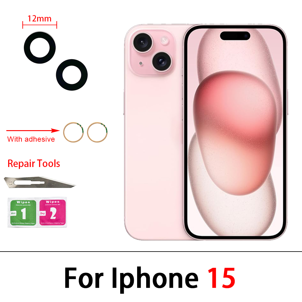 新しい交換用カメラガラスレンズバックリアカメラガラスレンズ接着剤ステッカー付き Iphone 11 12 13 14 プロマックスミニ 15 プラス