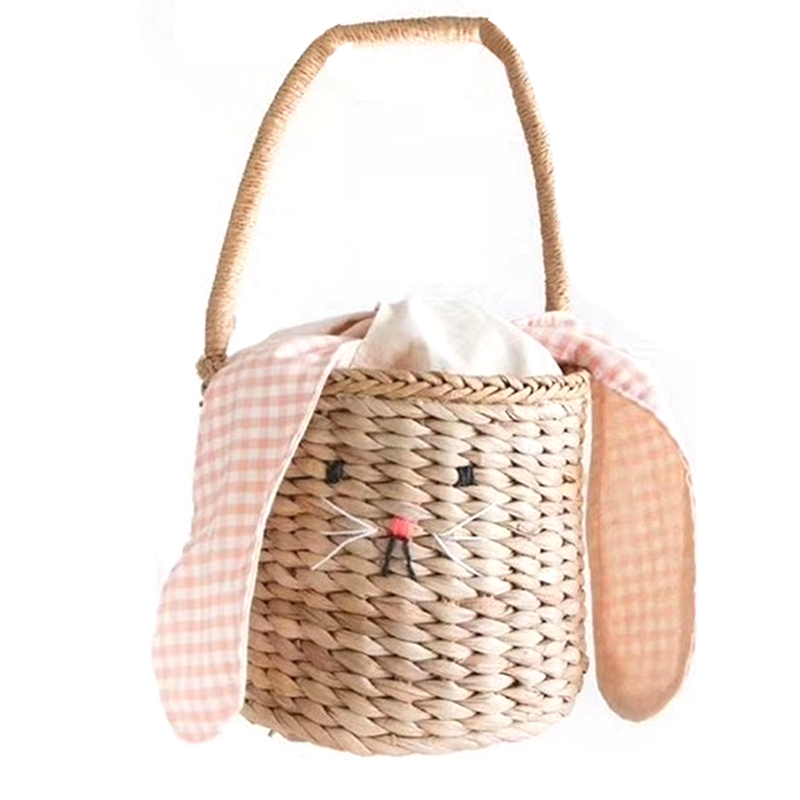 Rattan-Beutel tasche für Kinder und Erwachsene, Strands troh tasche, Umhängetasche, Handtasche mit Hasen ohren