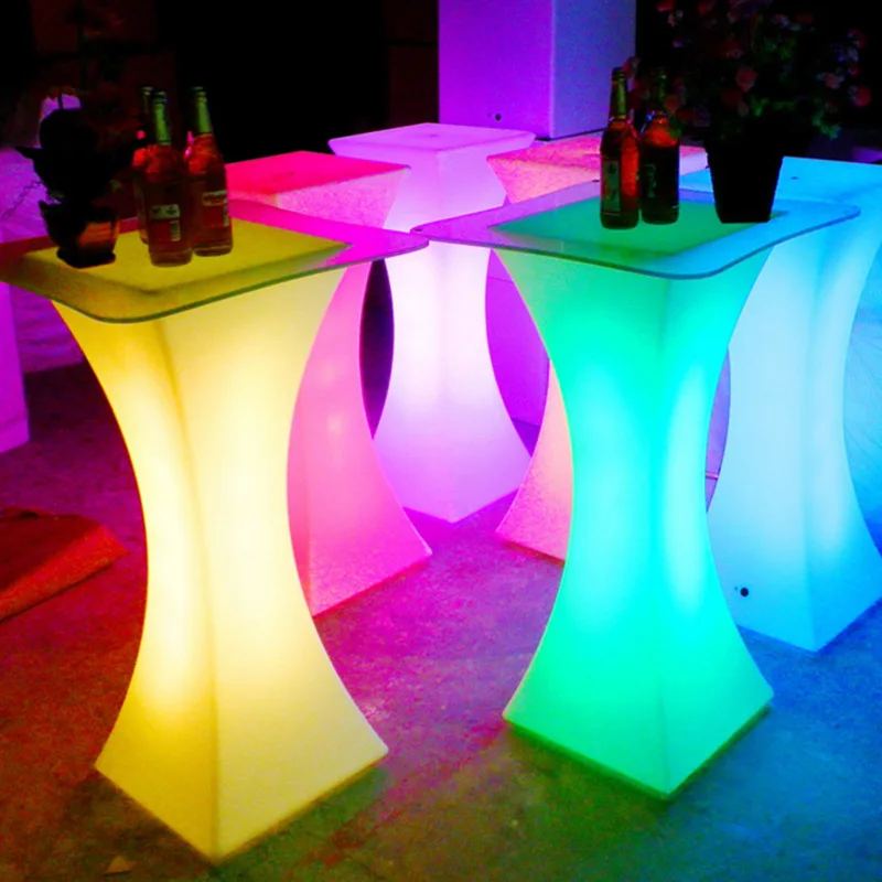 Mesa de cóctel de Bar iluminada con LED, mesa redonda de plástico recargable, mesa de centro, KTV, fiesta Disco