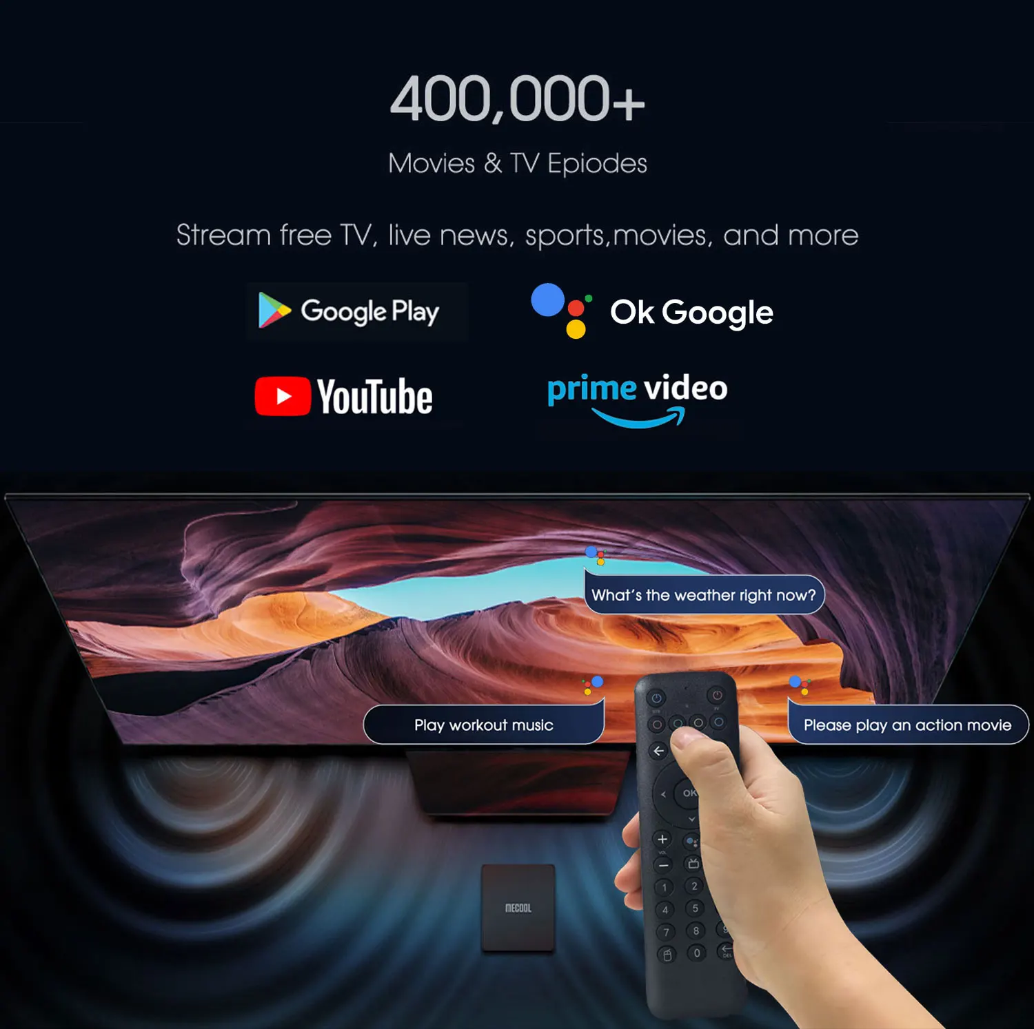 MECOOL KM7 SE 2GB 32GB Android TV BOX Amlogic AV1 Certificado Google Chromecast Ebraico Portugués Control de Voz Versión Global DDP