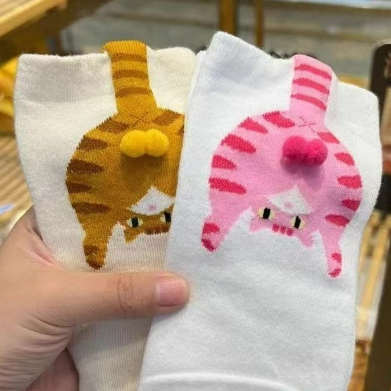 Забавные носки с котами из мультфильмов и шариками, модные хлопковые носки, мягкие хлопковые носки для девочек, женские носки, новые подарки для любителей кошек