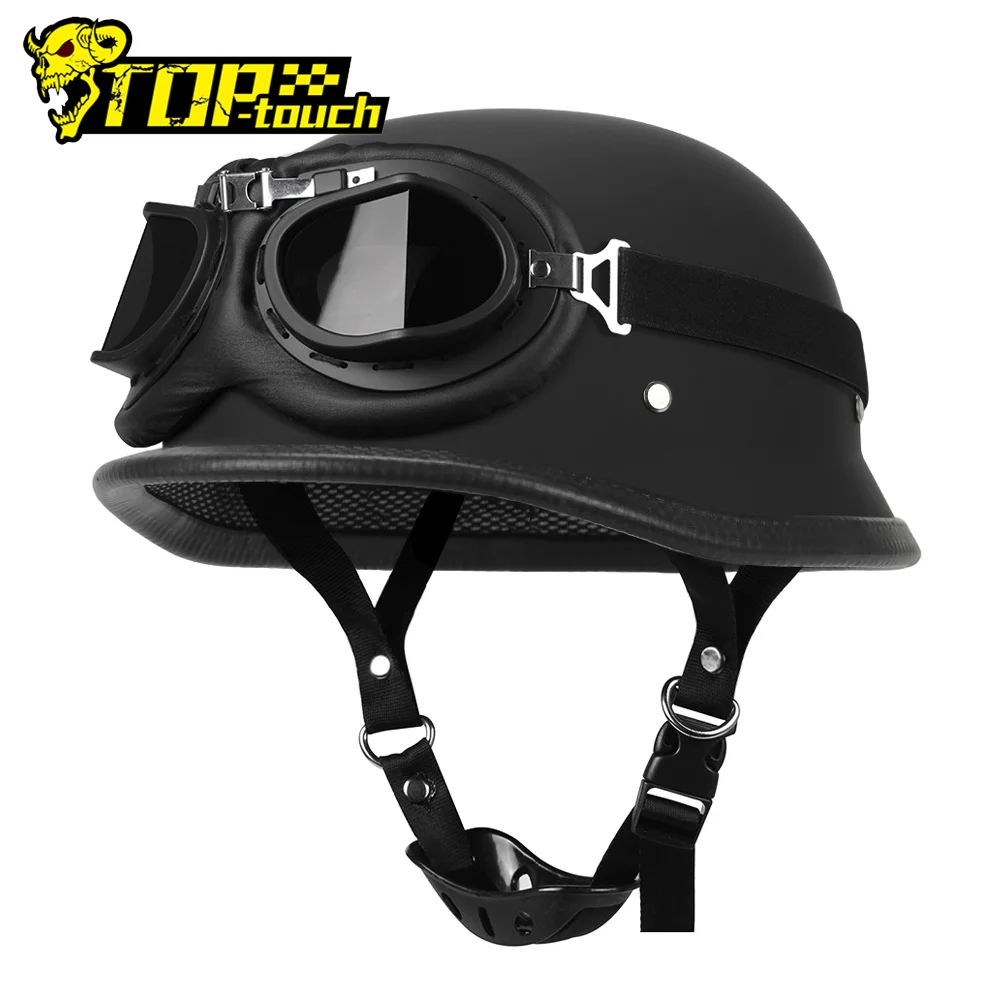 Motocicleta meio capacete de couro alemão capacete do vintage casco moto motocicleta rosto aberto capacete motociclista piloto dot certificação S-XXL
