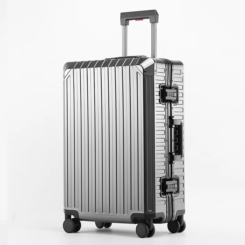 Maleta de viaje de aleación de aluminio y magnesio, Maleta de viaje famosa, caja de carro de Metal, rueda Universal, bolsa de embarque de 20 pulgadas