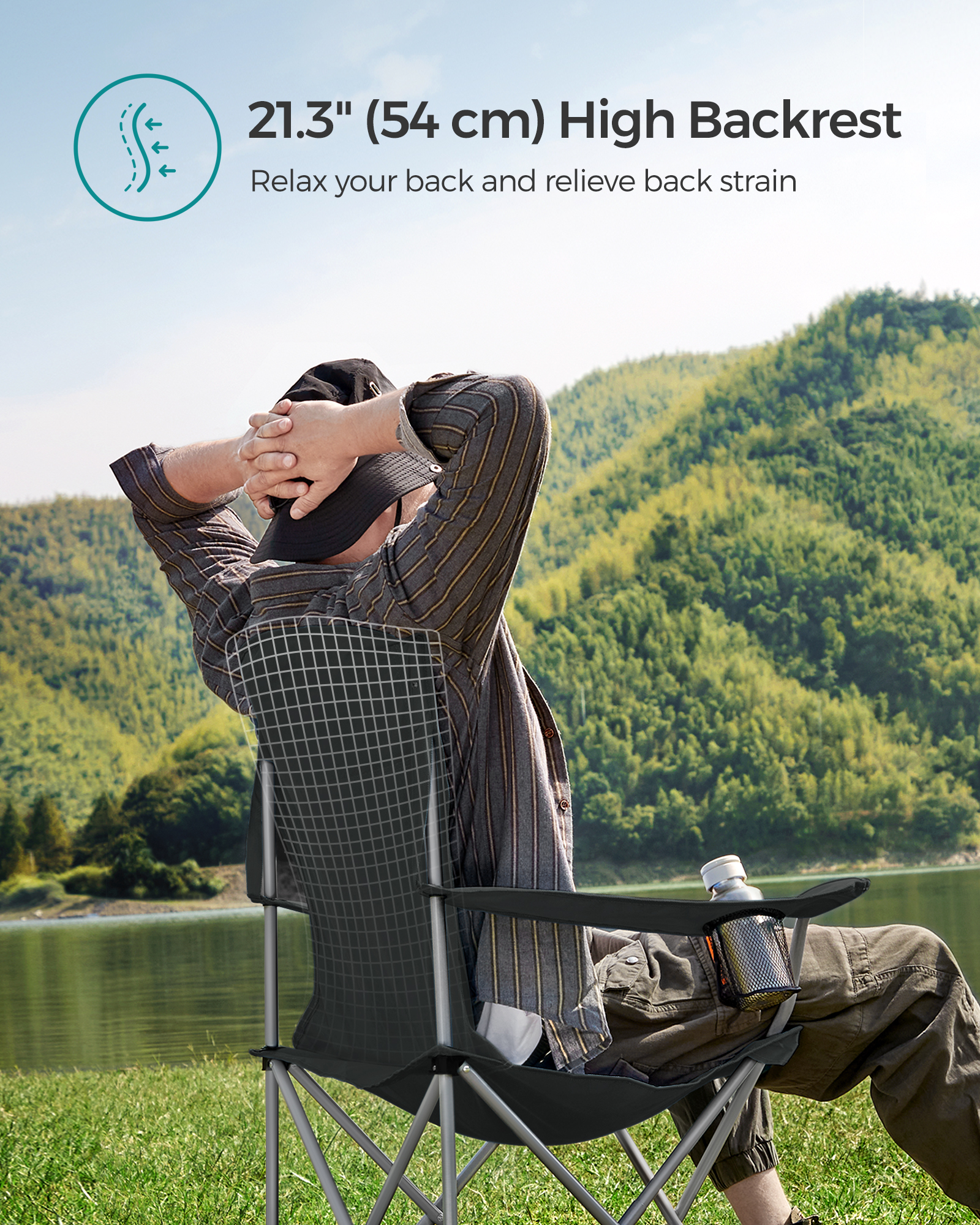 SONGMICS Set of 2 Folding Camping Chairs, Comfortable, Heavy Duty Structure, Max. Load Capacity 330 lb, Outdoor Chair