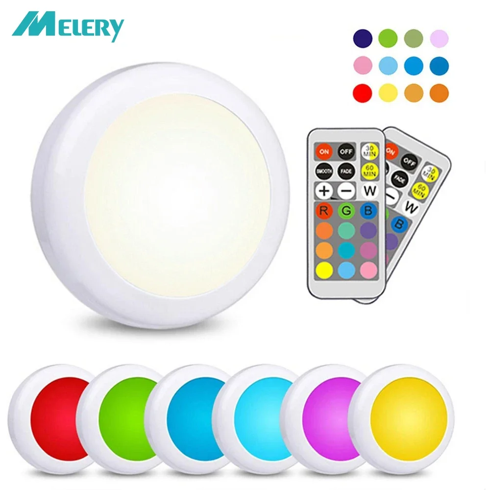 Melery-pegatina adhesiva de luz nocturna LED, batería regulable, Multicolor, armario, dormitorio, cocina, baño, lámpara para cajón, iluminación de pared