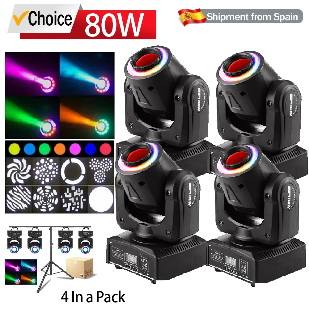 4PCS 80W DMX512 Padrão 360 °   Movendo a cabeça luzes profissional dj discoteca luz casamento clube festival público lâmpada de dança ambiente