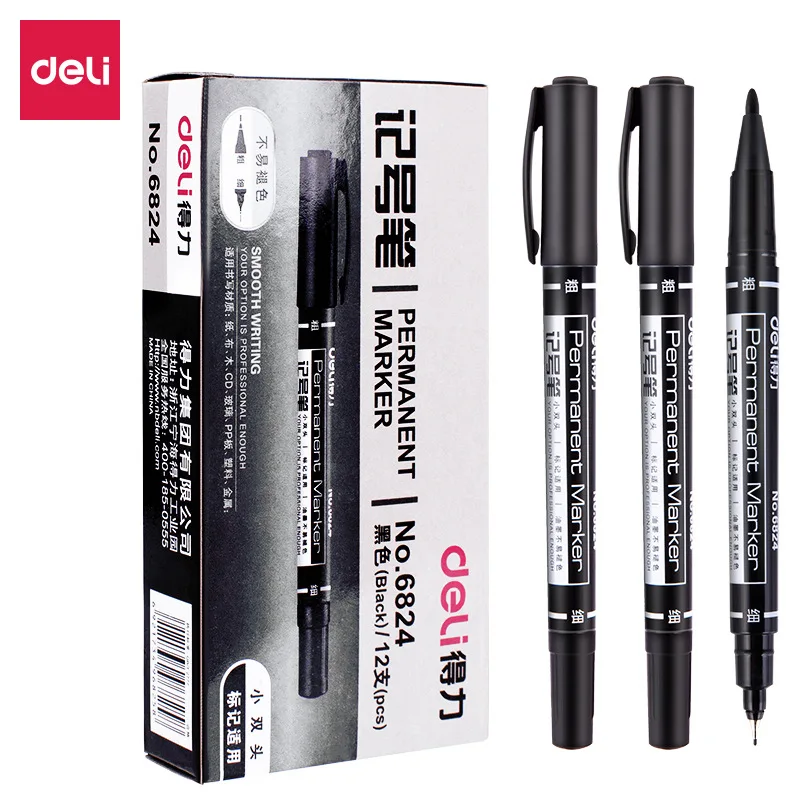 4/9 Cái/lốc Deli Hai Đầu Thường Trực Bút Đánh Dấu Bộ Mỹ Điểm Mực Chống Thấm Nước Mỏng Ngòi Thô Ngòi Đen mực In 0.5Mm-2Mm Màu Ngẫu Nhiên
