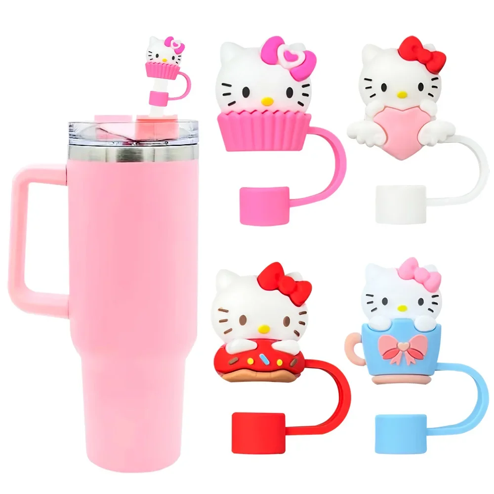 4 Stück 10 mm HelloKitty Stroh-Abdeckkappe, staubdicht, wiederverwendbar, Strohspitzen, Deckel für Stanley Cup, auslaufsicher, staubdicht, Strohhalme-Abdeckung