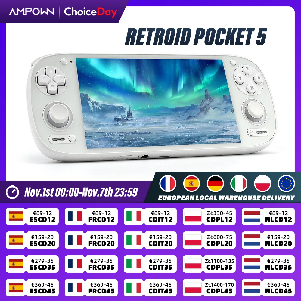 Retroid Pocket 5 Console di gioco portatile retrò Snapdragon 865 Display OLED HD da 5,5 pollici Bluetooth 5.1 Android Batteria da 5000 mAh