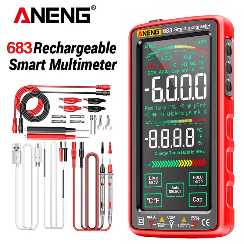 Digitalmultimeter, wiederaufladbar, ANENG 683, Smart High Touch, 6000 Zählungen, Multimeter, AC/DC-Spannungsprüfer, Strom, Voltmeter-Werkzeuge