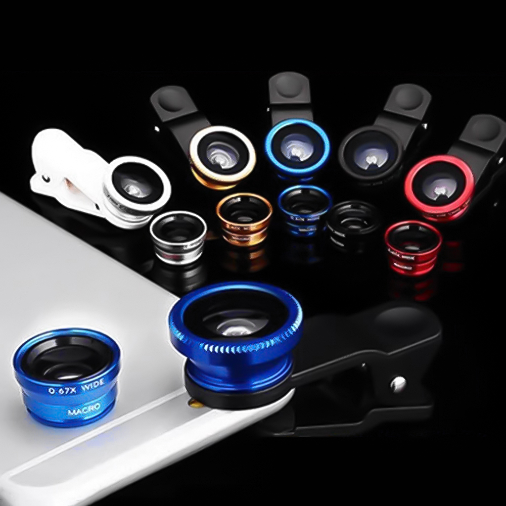 3-in-1 Fish Eye Handy-Kameraobjektiv 180 °   Fish Eye 0,67X Qualität Weitwinkel Makroobjektiv Clip Telefonobjektiv Kit für alle Smartphones