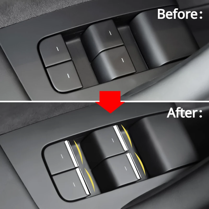 Fensterheber-Knopf-Paillettenbesatz für Tesla Model 3/Y/3+ Modely Launch 2025 ABS 7 Stück Chrom-Fensterschalter-Knopfabdeckungszubehör