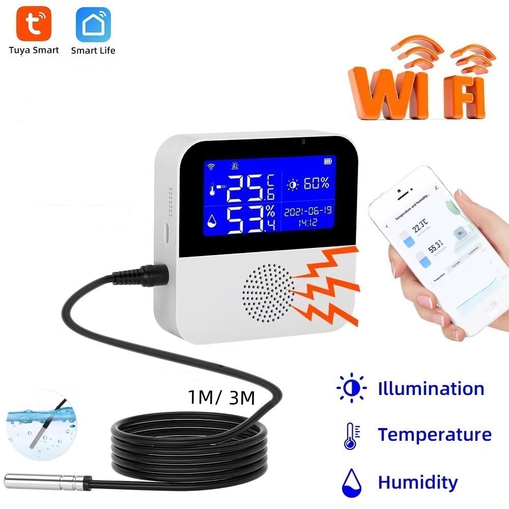 tuya temperatur sensor Tuya WiFi Temperatur Feuchtigkeit Sensor Mit LCD Display Smart Lebensdauer Fernbedienung Monitor Indoor Thermometer Hygrometer Über Google Alexa
