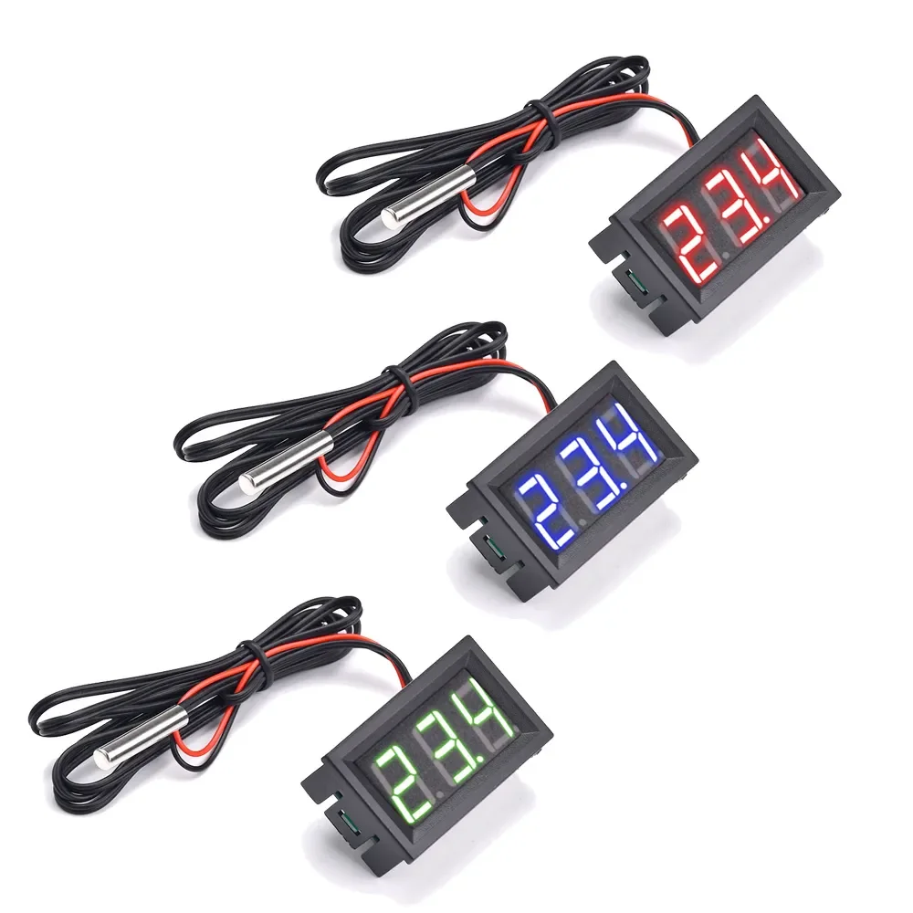 Termômetro digital LED em miniatura DC4 ~ 30V para monitor de temperatura automotivo com sonda de temperatura, faixa de medição -50-120 ° C