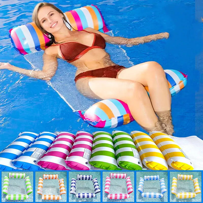 Matelas d'Eau Flottant Gonflable pour Enfant, Hamac à Rayures, Chaises sulfde Piscine, Jouets de Sports Aquatiques, Polymères Flottants, Été