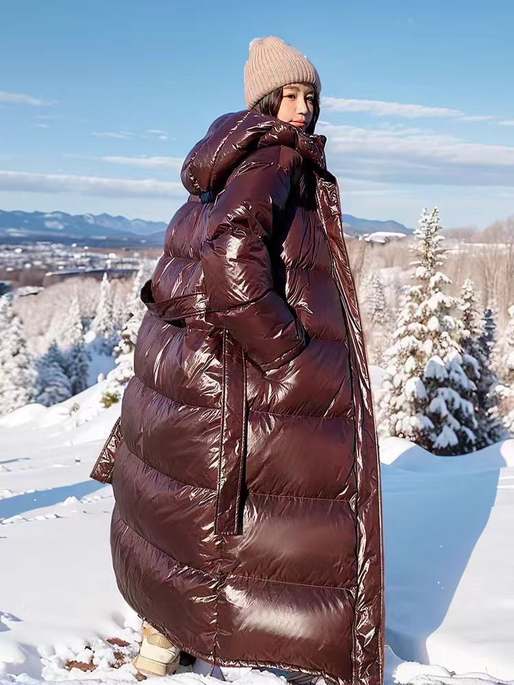 Com Belt jaqueta de inverno feminina longo puffer casaco pato branco para baixo grosso quente com capuz impermeável jaqueta outwear