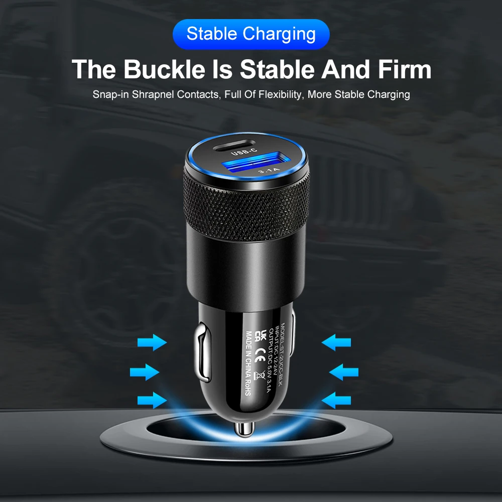 3.1A Dual USB Car Charger QC3.0 Fast Charging PD Phone Charger Auto Cigarette Lighter Adapter 12-24V For iPhone Xiaomi Huawei