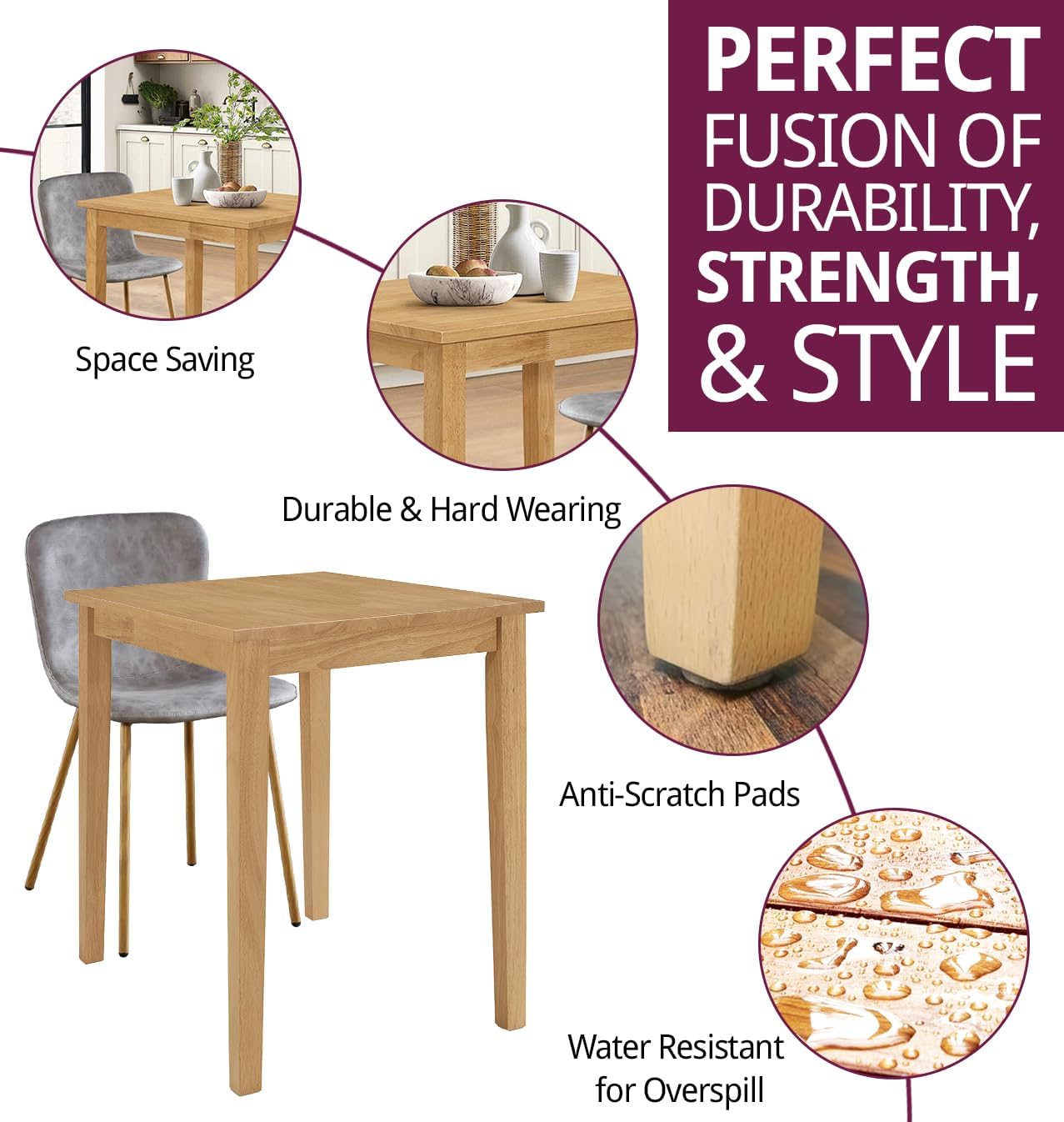 Furniture Ledbury Light Oak Dining Table and Chairs Set 2, Small Kitchen Table and Grey Leather Effect Dining Chairs w