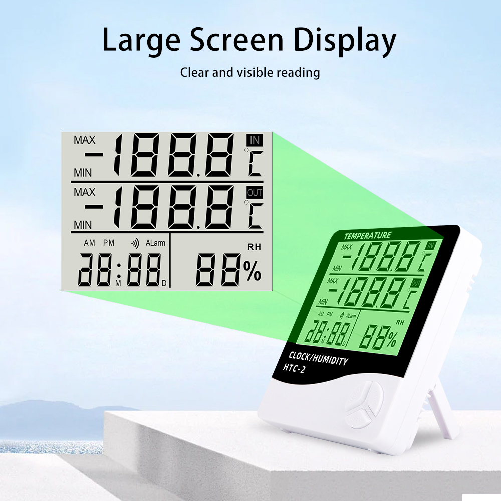 LCD Digital Temperature Humidity Meter HTC-2/HTC-1 Home Indoor Outdoor Hygrometer Thermometer Weather Station with Clock