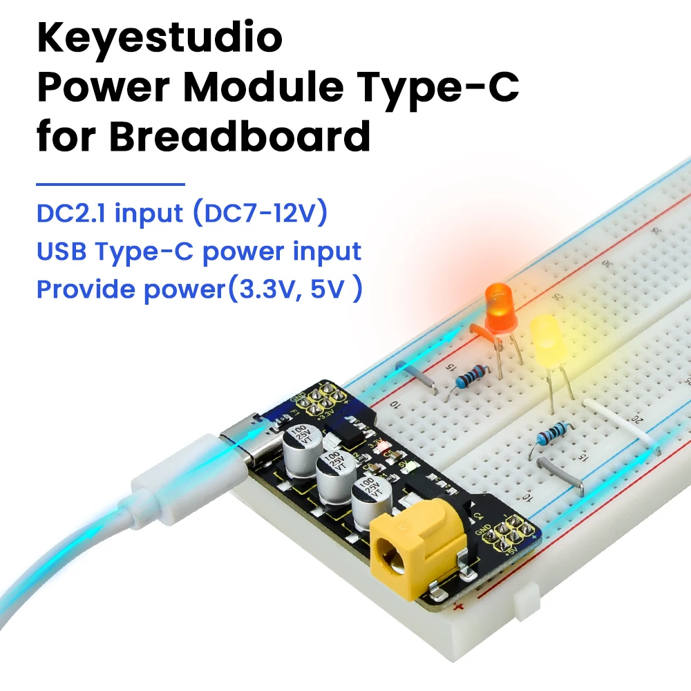 Keyestudio Módulo de alimentación tipo C para placa de pruebas Kit de bricolaje Accesorios electrónicos