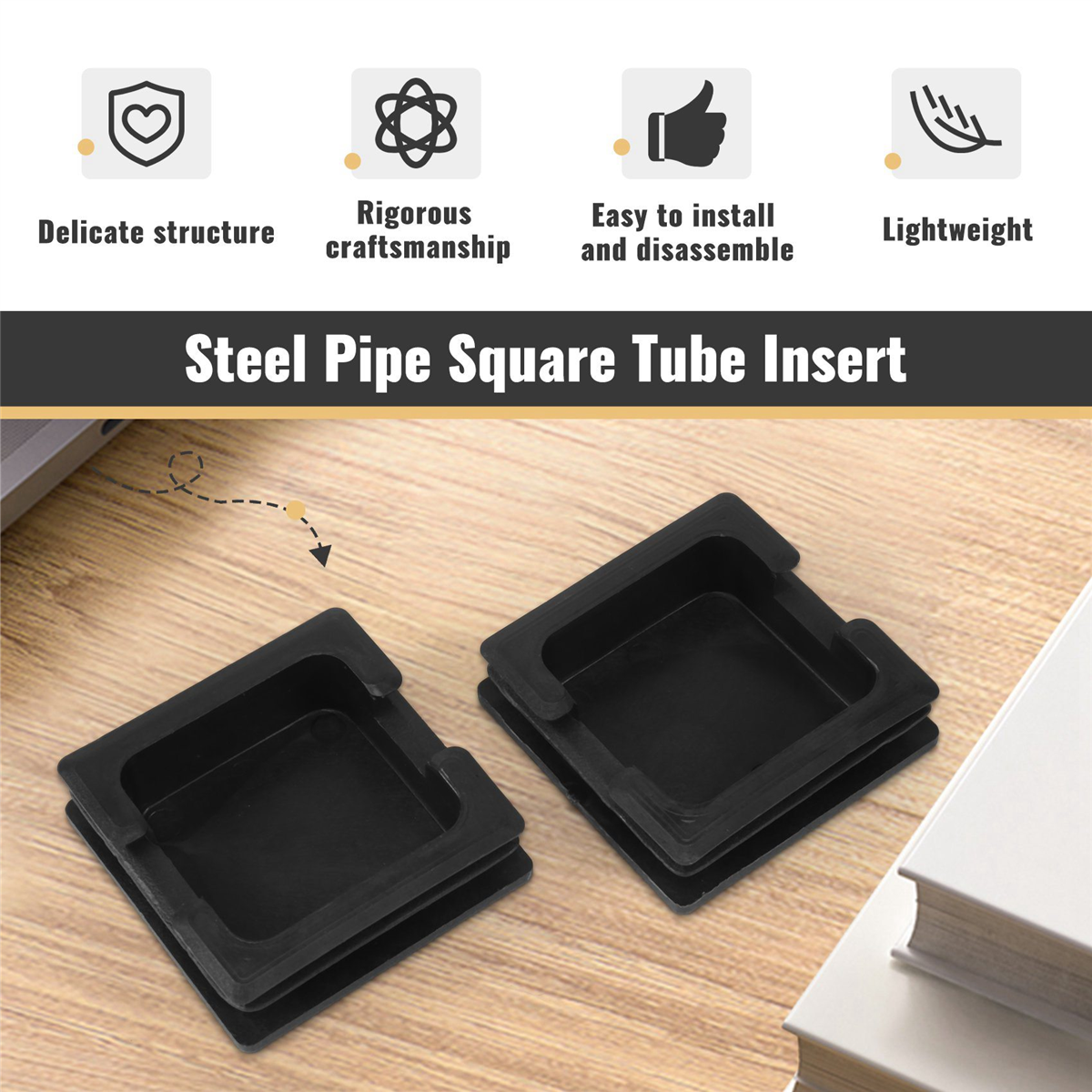 75 มม. x 75 มม. พลาสติกสแควร์หมวกท่อแทรก End Blanking 2 ชิ้น