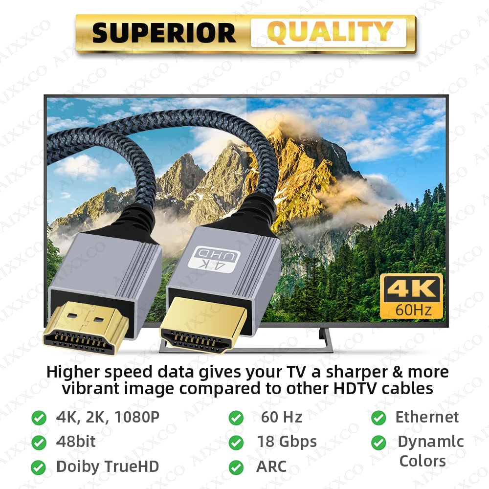 HDMI-совместимый кабель 2.0, провод 4K, 60 Гц для ноутбуков Xiaomi Xbox PS5, PS4, HDMI-совместимый сплиттер, цифровой кабель, шнур 2 м, 3 м, 5 м, 10 м