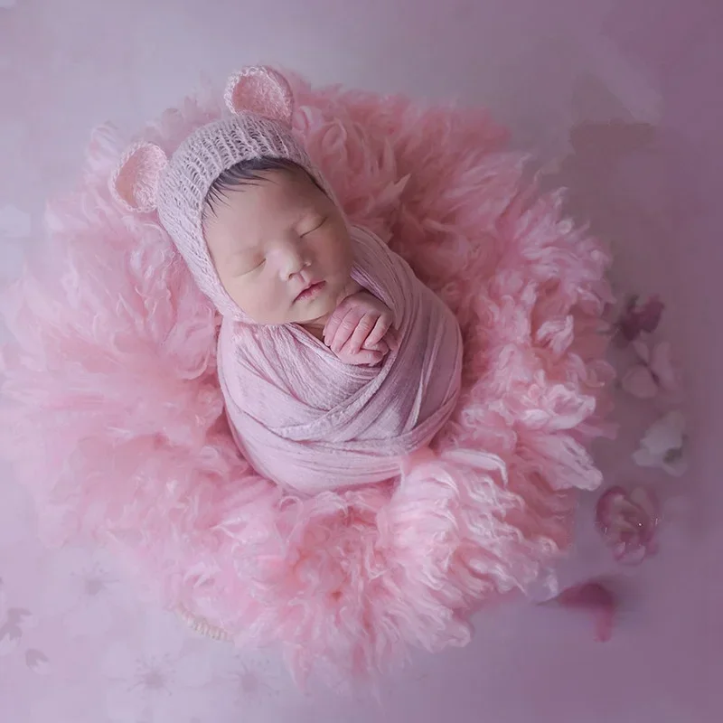 Newborn Photography Accessories Soft Fluffy Wool Background Blanket Shooting Posing Rattan Basket Studio Baby Photography Props