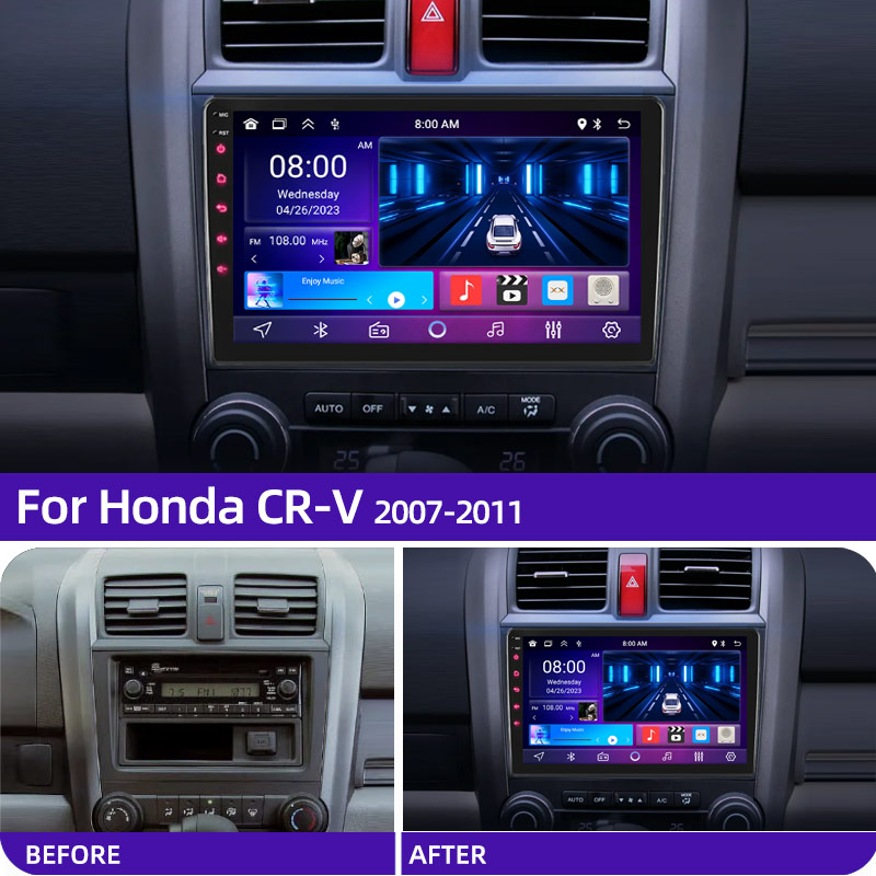 Radio de coche Carplay Android 12 de 8 núcleos para Honda CR-V 3 RE CRV 2007-2011 reproductor de vídeo Multimedia 2 Din navegación GPS DVD unidad principal