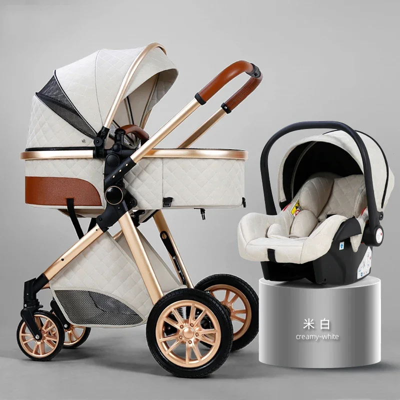 2024 Nuovo passeggino Paesaggio alto 3 in 1 carrozzina Passeggino di lusso Baby Cradel Infant Carrier kinderwagen car 2in1