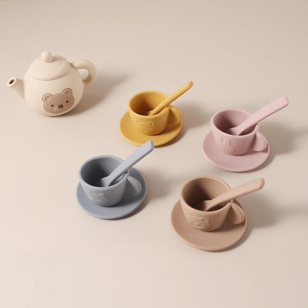 Juego de té de silicona de calidad alimentaria, juguete para juego de imitación, juego de rol de aprendizaje de comida, juguetes educativos para edades tempranas, regalos para niños pequeños