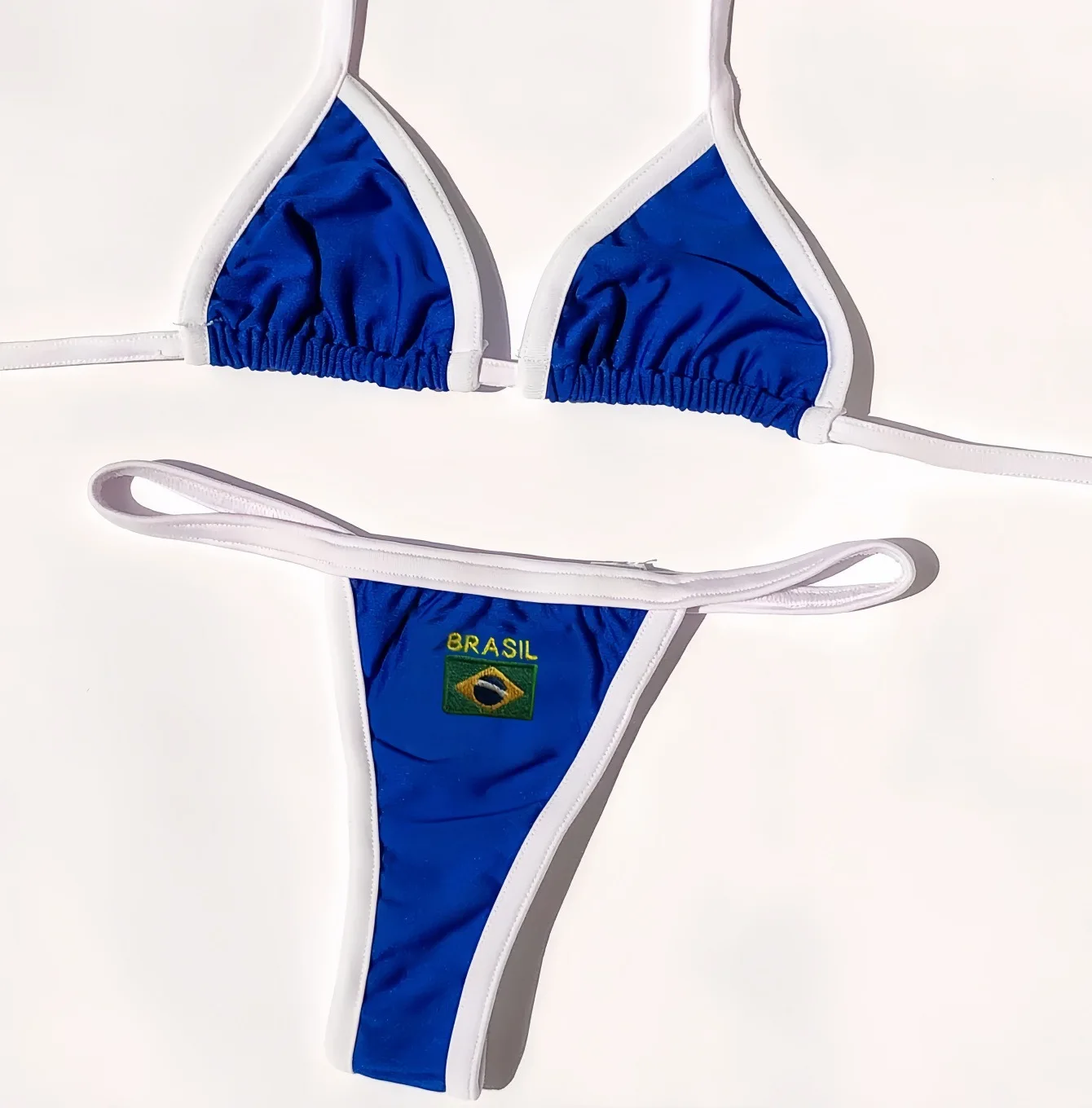 RUOTONSEPT Sexy broderie drapeau du brésil contraste fendu Bikini ensemble femmes maillots de bain Patchwork maillot de bain Hottie tenue SummerBeachwear