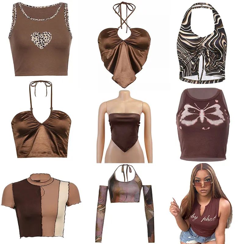Marrom 2021 roupas do vintage y2k espartilho colheita superior feminino gótico sexy cyber bebê t estético grunge 90s ropa fairycore verão novo