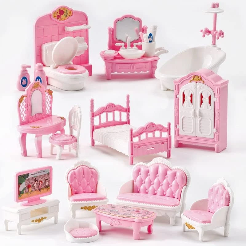 Juego de muebles en miniatura para el hogar, accesorios de muñecas para dormitorio, sala de estar, cocina y baño, regalo, 1:12