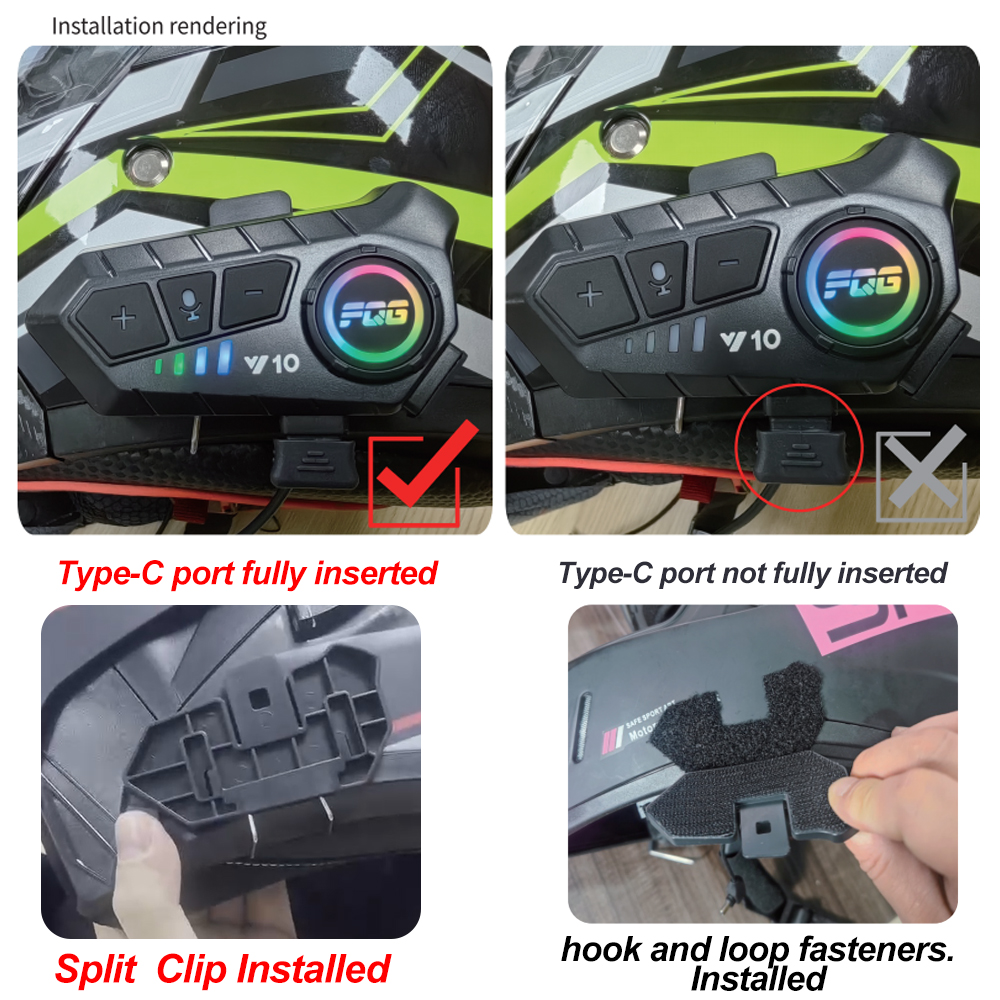 Y10 Auricolare per casco da motociclista Controllo vocale stereo Chiamata in vivavoce Bluetooth IPX7 Impermeabile 2000mAh con luce ambientale